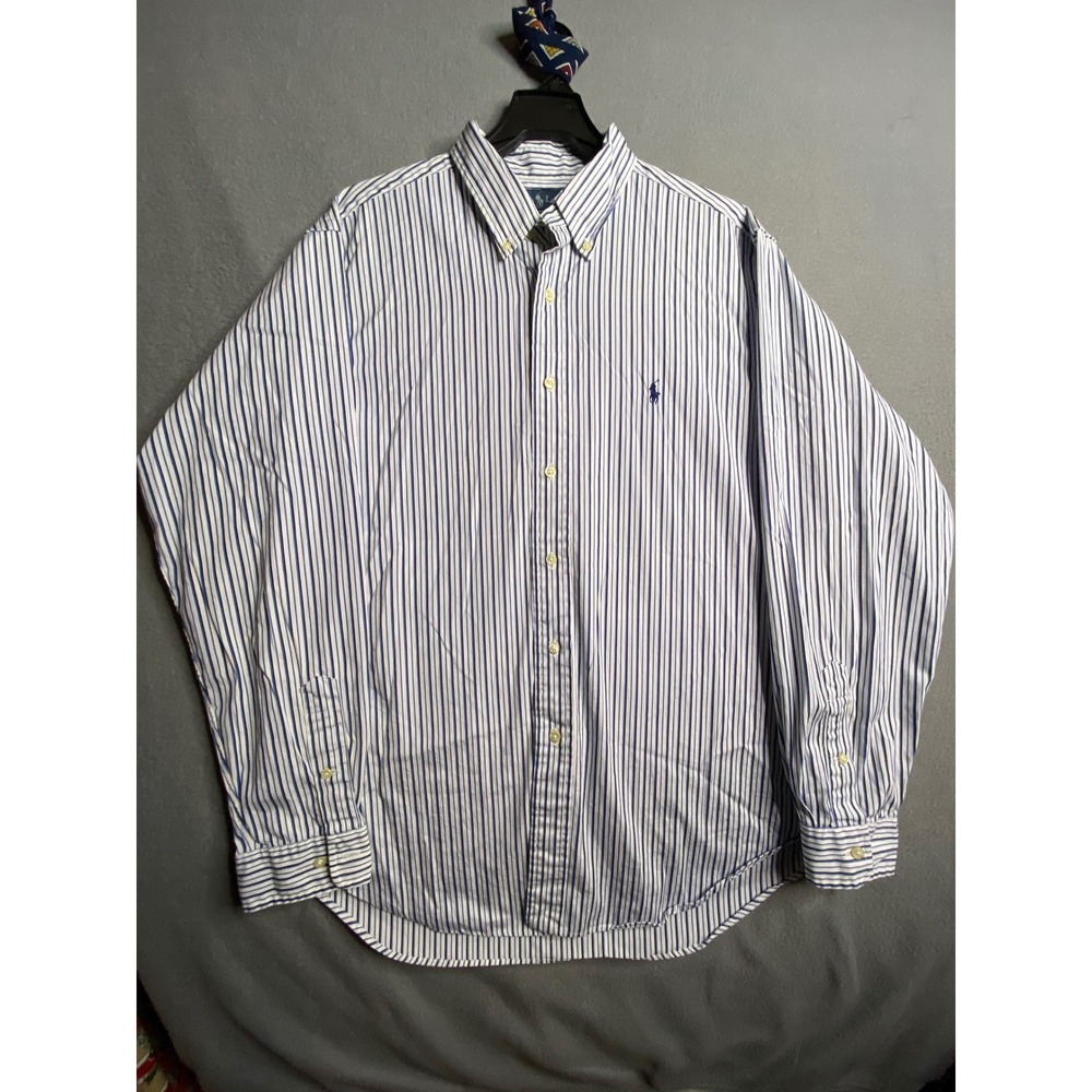 Ralph Lauren Classic Fit Blue White Stripe Button Down Shirt Size 16 1/2 34/35 - Picture 6 of 8
